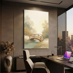 Golden Woodland Wooden Bridge Cozy Watercolor Canvas Wall Art Prints