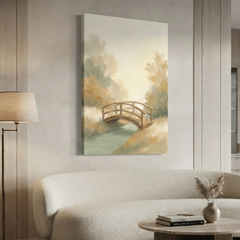 Golden Woodland Wooden Bridge Cozy Watercolor Canvas Wall Art Prints