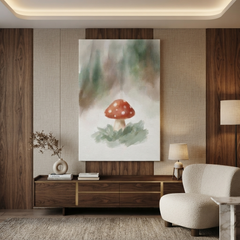 Little Red Forest Mushroom Cozy Watercolor Canvas Wall Art Prints