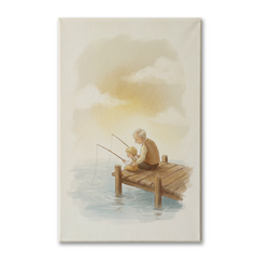 Grandpa and Me Fishing Cozy Watercolor Canvas Wall Art Prints