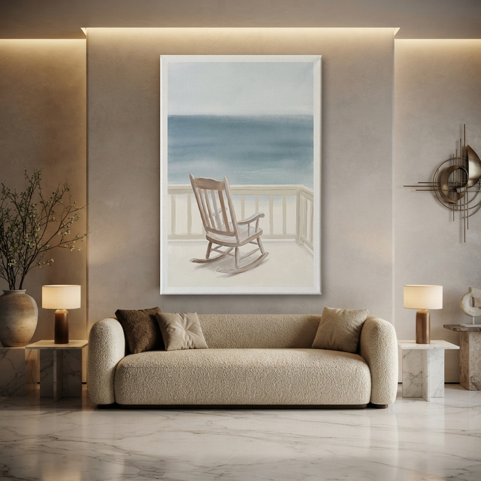Seaside Porch Rocking Chair Cozy Watercolor Canvas Wall Art Prints