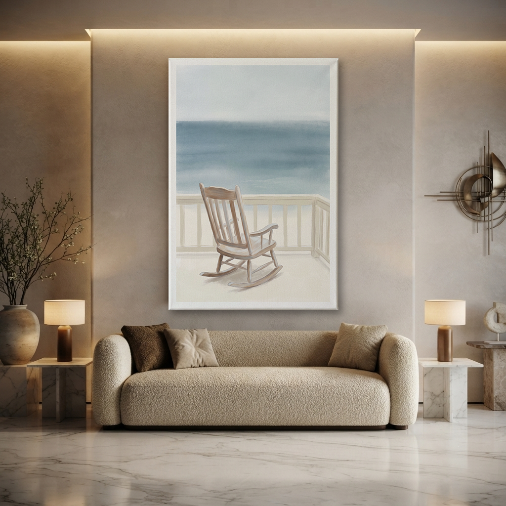 Seaside Porch Rocking Chair Cozy Watercolor Canvas Wall Art Prints