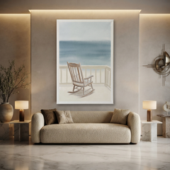 Seaside Porch Rocking Chair Cozy Watercolor Canvas Wall Art Prints