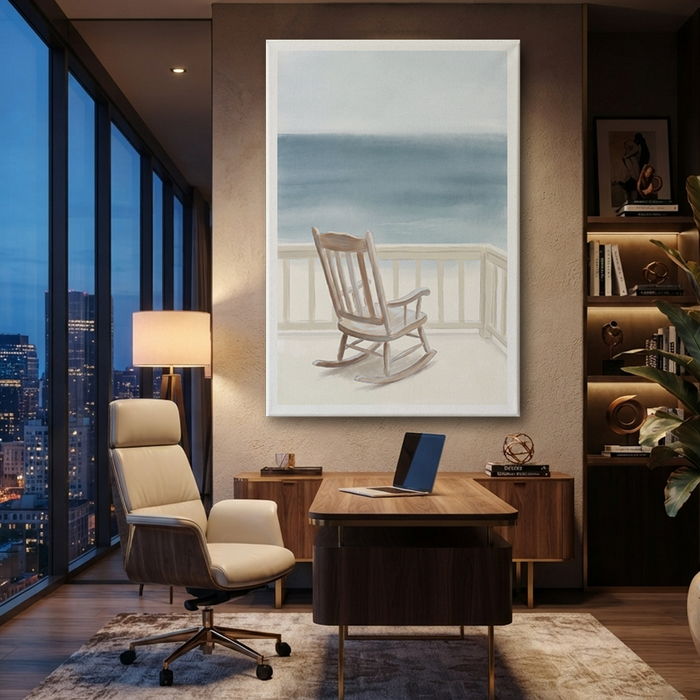 Seaside Porch Rocking Chair Cozy Watercolor Canvas Wall Art Prints