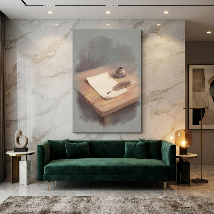 Quill and Parchment Desk Cozy Watercolor Canvas Wall Art Prints