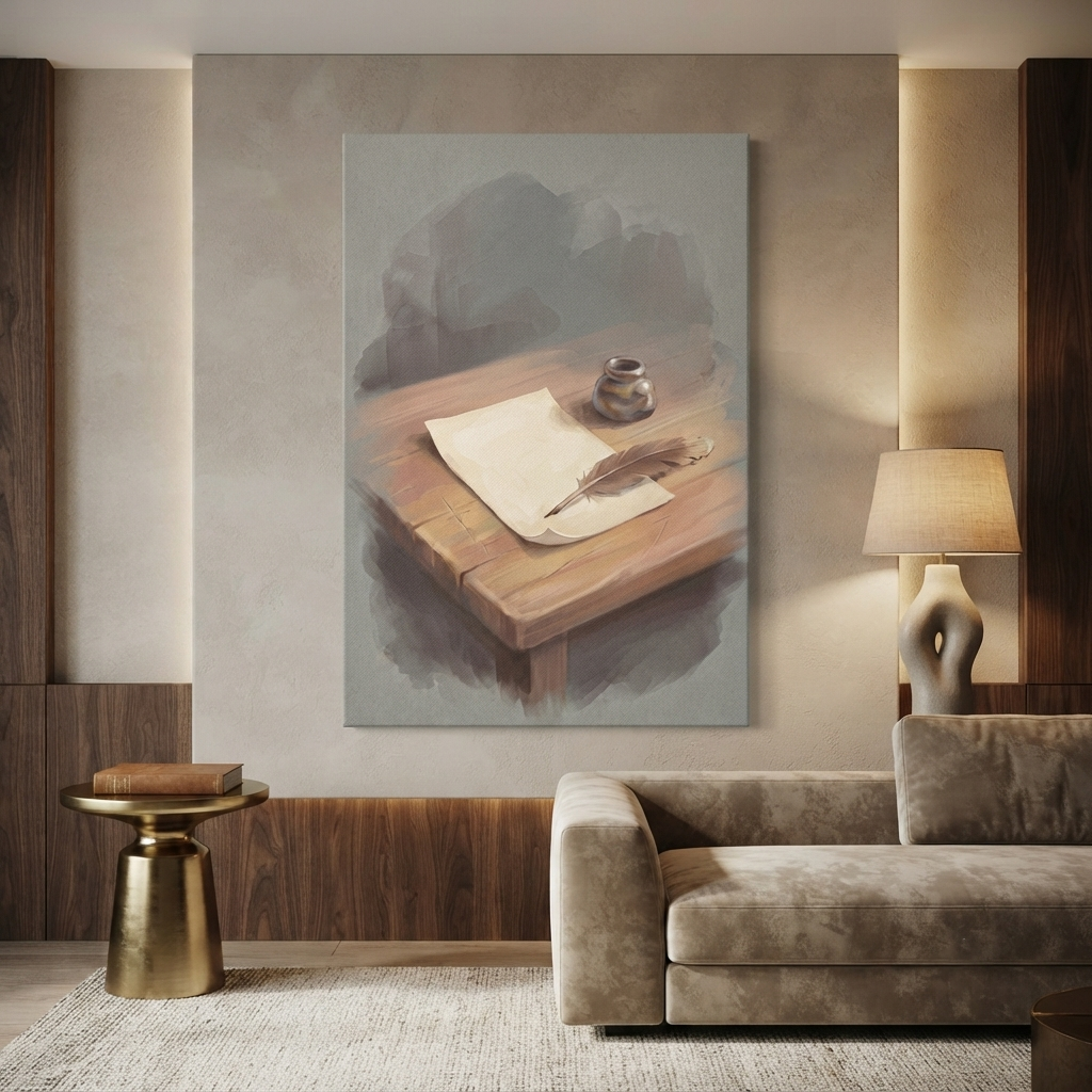 Quill and Parchment Desk Cozy Watercolor Canvas Wall Art Prints