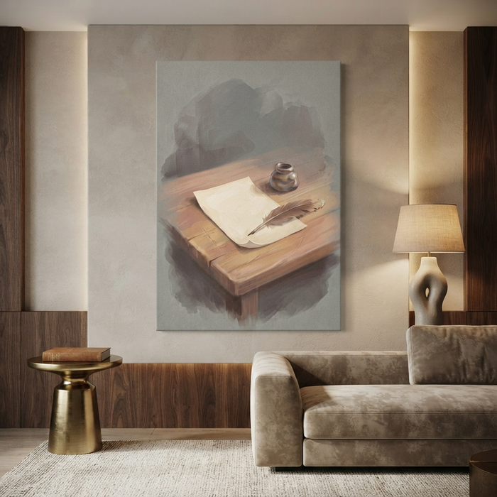 Quill and Parchment Desk Cozy Watercolor Canvas Wall Art Prints