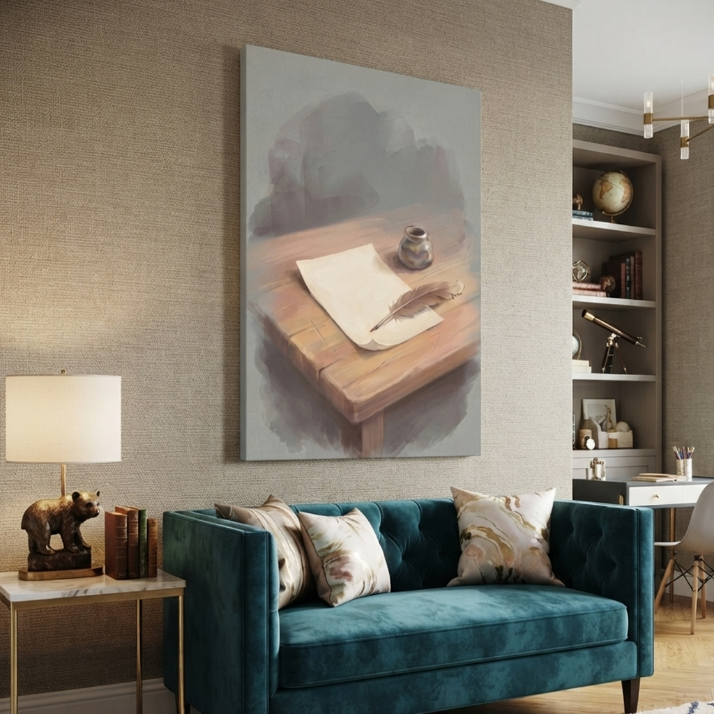 Quill and Parchment Desk Cozy Watercolor Canvas Wall Art Prints