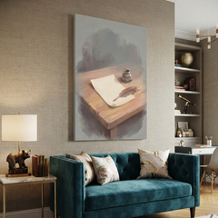 Quill and Parchment Desk Cozy Watercolor Canvas Wall Art Prints