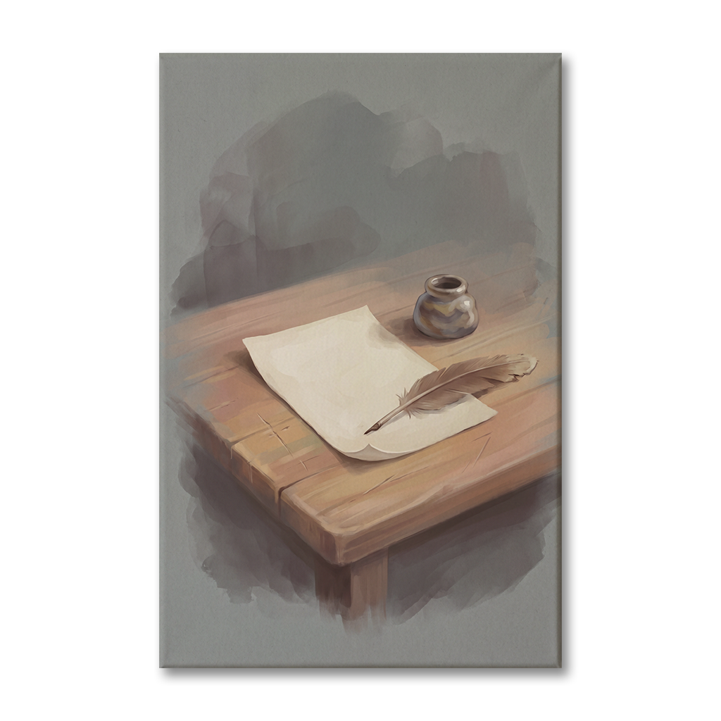Quill and Parchment Desk Cozy Watercolor Canvas Wall Art Prints