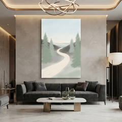 Winding Path Through Pines Cozy Watercolor Canvas Wall Art Prints
