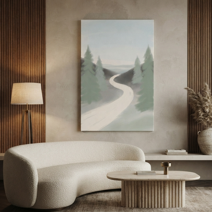 Winding Path Through Pines Cozy Watercolor Canvas Wall Art Prints