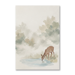 Gentle Deer at Pond Cozy Watercolor Canvas Wall Art Prints