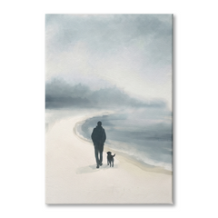Misty Beach Walk Together Cozy Watercolor Canvas Wall Art Prints