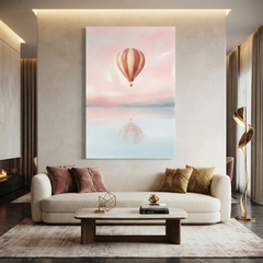 Blush Sky Hot Air Balloon Cozy Watercolor Canvas Wall Art Prints