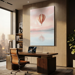 Blush Sky Hot Air Balloon Cozy Watercolor Canvas Wall Art Prints