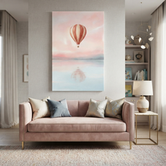 Blush Sky Hot Air Balloon Cozy Watercolor Canvas Wall Art Prints