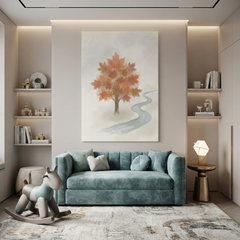 Maple Tree Winding Stream Cozy Watercolor Canvas Wall Art Prints