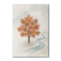Maple Tree Winding Stream Cozy Watercolor Canvas Wall Art Prints