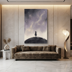 Little Stargazer Night Sky Cozy Watercolor Canvas Wall Art Prints