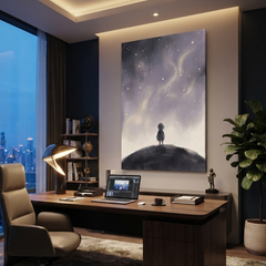Little Stargazer Night Sky Cozy Watercolor Canvas Wall Art Prints
