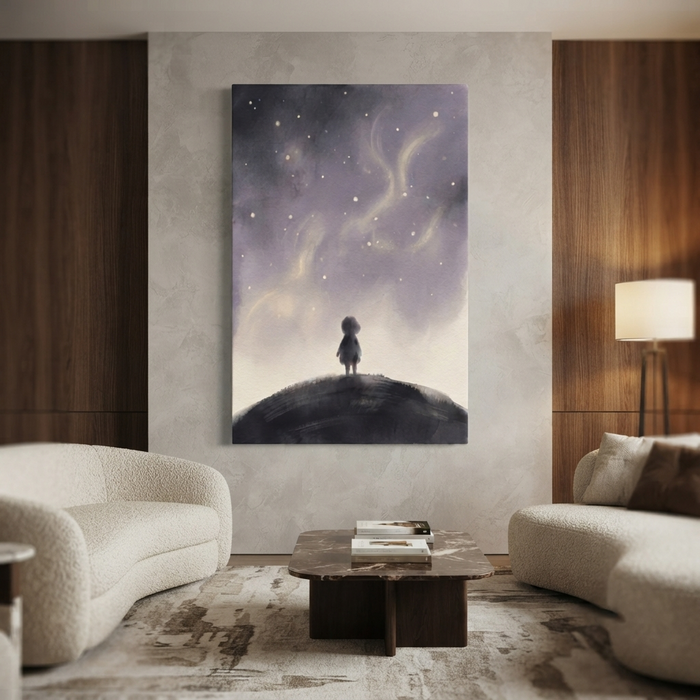 Little Stargazer Night Sky Cozy Watercolor Canvas Wall Art Prints