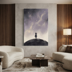 Little Stargazer Night Sky Cozy Watercolor Canvas Wall Art Prints