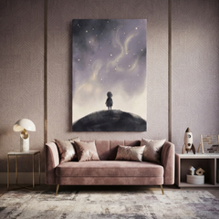 Little Stargazer Night Sky Cozy Watercolor Canvas Wall Art Prints
