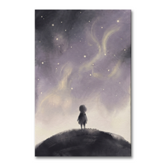 Little Stargazer Night Sky Cozy Watercolor Canvas Wall Art Prints