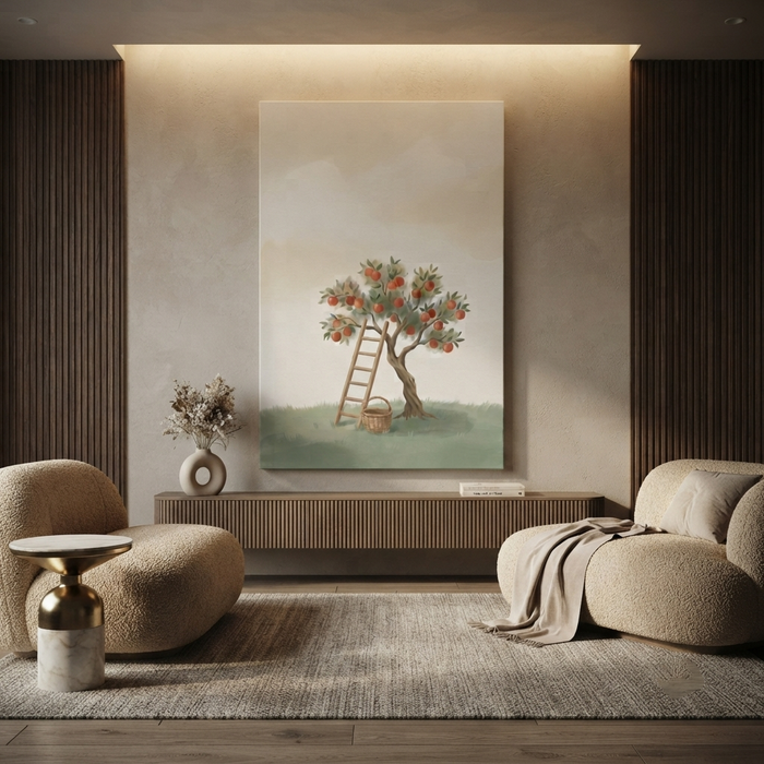 Apple Tree Harvest Ladder Cozy Watercolor Canvas Wall Art Prints