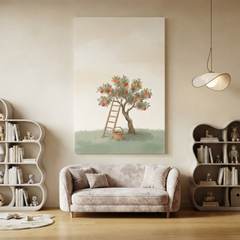 Apple Tree Harvest Ladder Cozy Watercolor Canvas Wall Art Prints