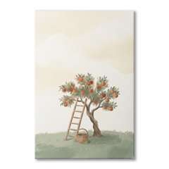 Apple Tree Harvest Ladder Cozy Watercolor Canvas Wall Art Prints
