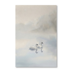Twin Swans Misty Lake Cozy Watercolor Canvas Wall Art Prints