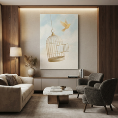 Open Cage Bird Set Free Cozy Watercolor Canvas Wall Art Prints