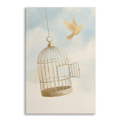 Open Cage Bird Set Free Cozy Watercolor Canvas Wall Art Prints