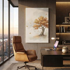 Golden Autumn Windswept Tree Cozy Watercolor Canvas Wall Art Prints