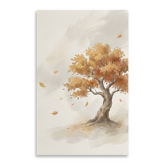 Golden Autumn Windswept Tree Cozy Watercolor Canvas Wall Art Prints