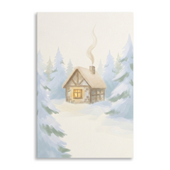 Snowy Pine Forest Cabin Cozy Watercolor Canvas Wall Art Prints