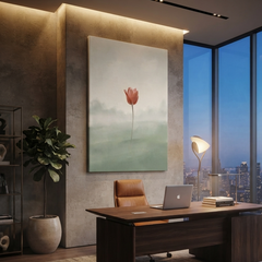 Single Red Tulip Mist Cozy Watercolor Canvas Wall Art Prints