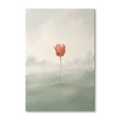 Single Red Tulip Mist Cozy Watercolor Canvas Wall Art Prints