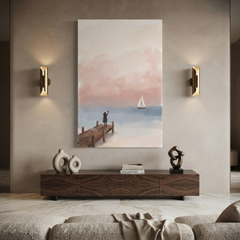 Waving Goodbye Sailboat Jetty Cozy Watercolor Canvas Wall Art Prints