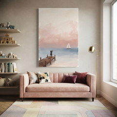 Waving Goodbye Sailboat Jetty Cozy Watercolor Canvas Wall Art Prints