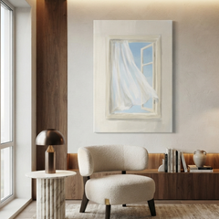 Breezy Open Window Curtain Cozy Watercolor Canvas Wall Art Prints