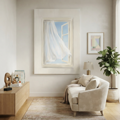 Breezy Open Window Curtain Cozy Watercolor Canvas Wall Art Prints