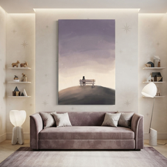 Hilltop Bench Lavender Dusk Cozy Watercolor Canvas Wall Art Prints