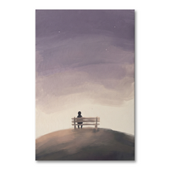 Hilltop Bench Lavender Dusk Cozy Watercolor Canvas Wall Art Prints