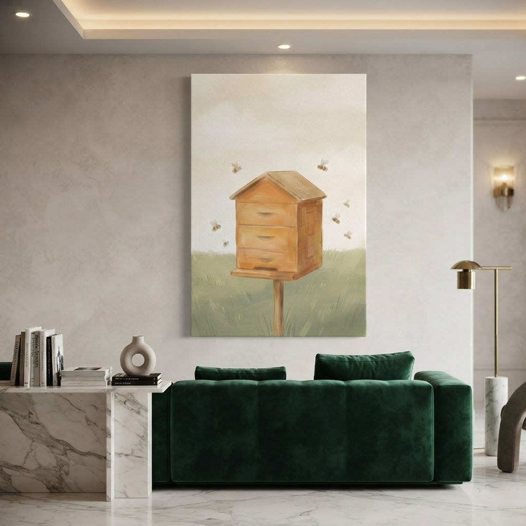 Meadow Beehive Busy Bees Cozy Watercolor Canvas Wall Art Prints