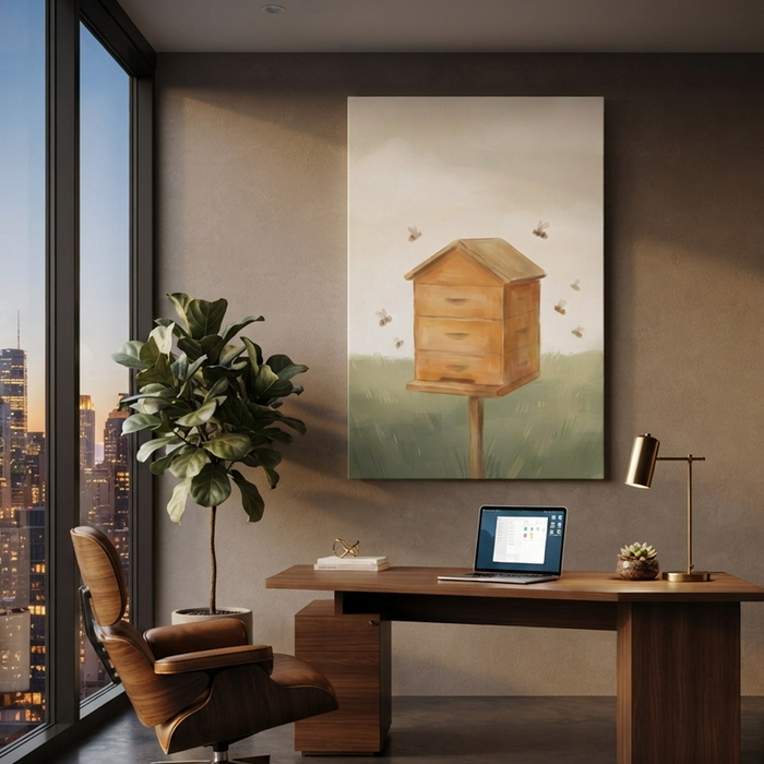 Meadow Beehive Busy Bees Cozy Watercolor Canvas Wall Art Prints