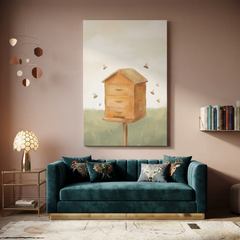 Meadow Beehive Busy Bees Cozy Watercolor Canvas Wall Art Prints
