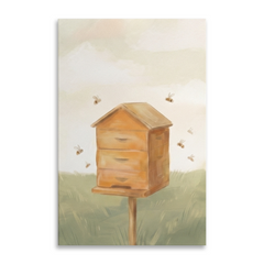 Meadow Beehive Busy Bees Cozy Watercolor Canvas Wall Art Prints